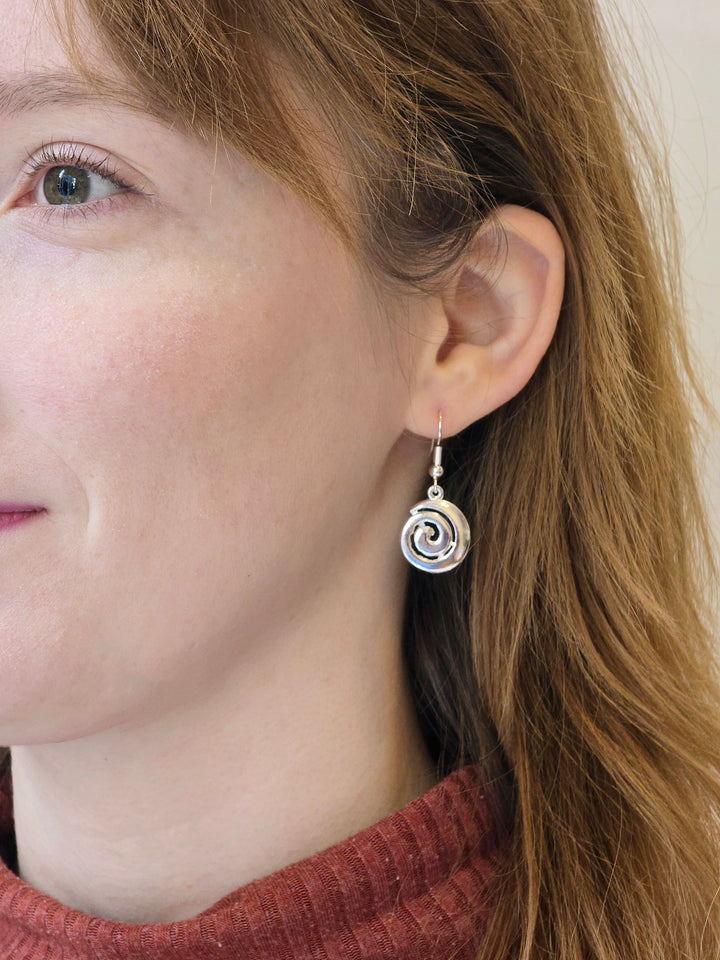 Vintage Silver Plated Round Swirl Drop Earrings