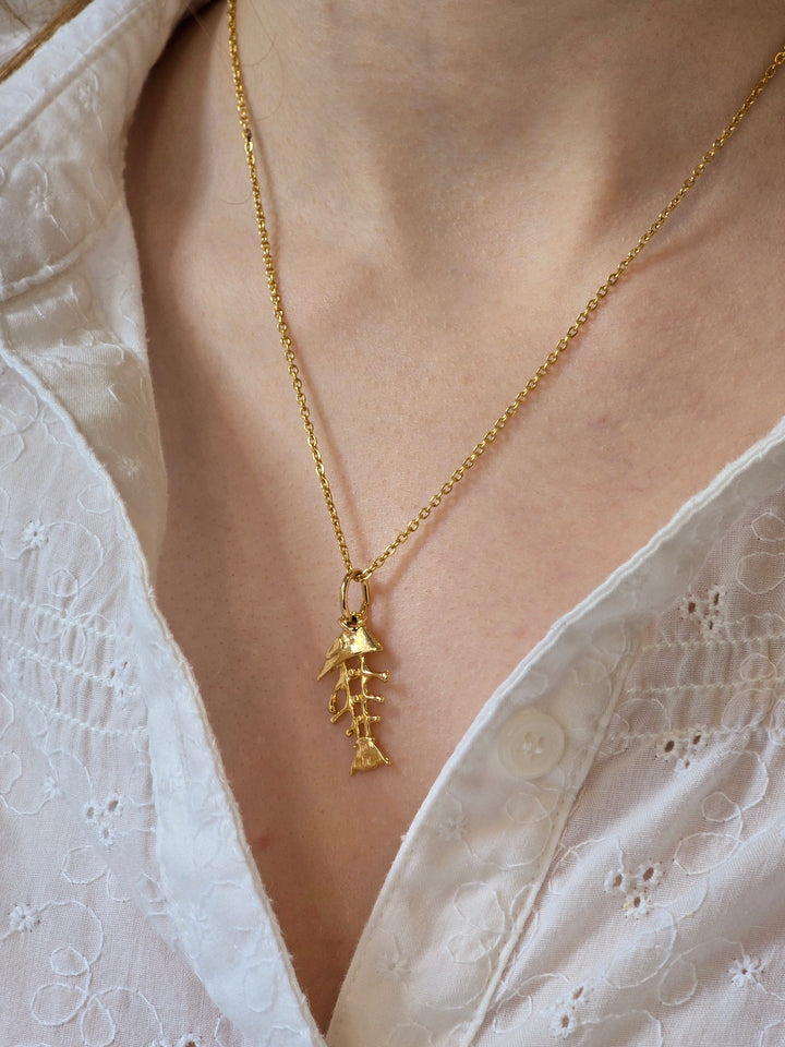 Vintage Gold Plated Chain Pendant Necklace with Fishbone Charm