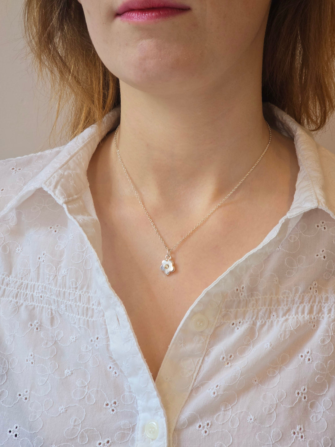 Vintage Silver Plated Cable Chain Necklace with Flower Charm