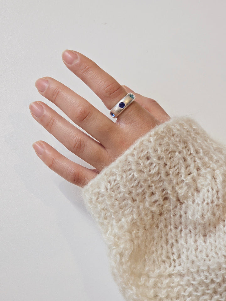 Vintage Silver Plated Ring with Blue Crystals