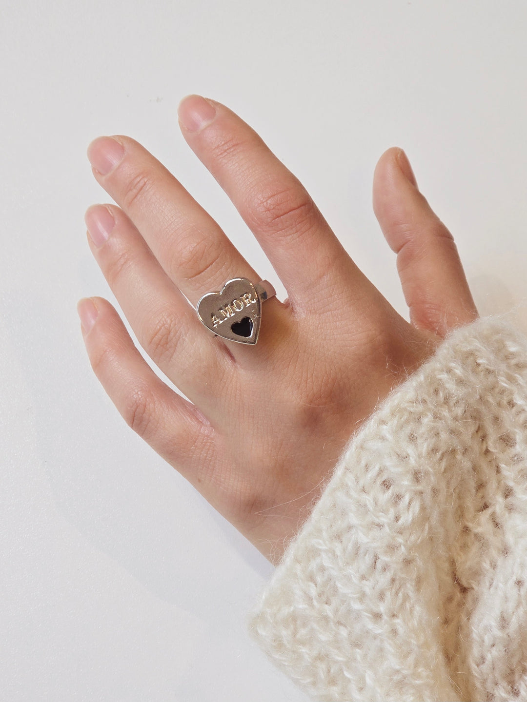 Vintage Silver Plated 'Amor' Heart Ring