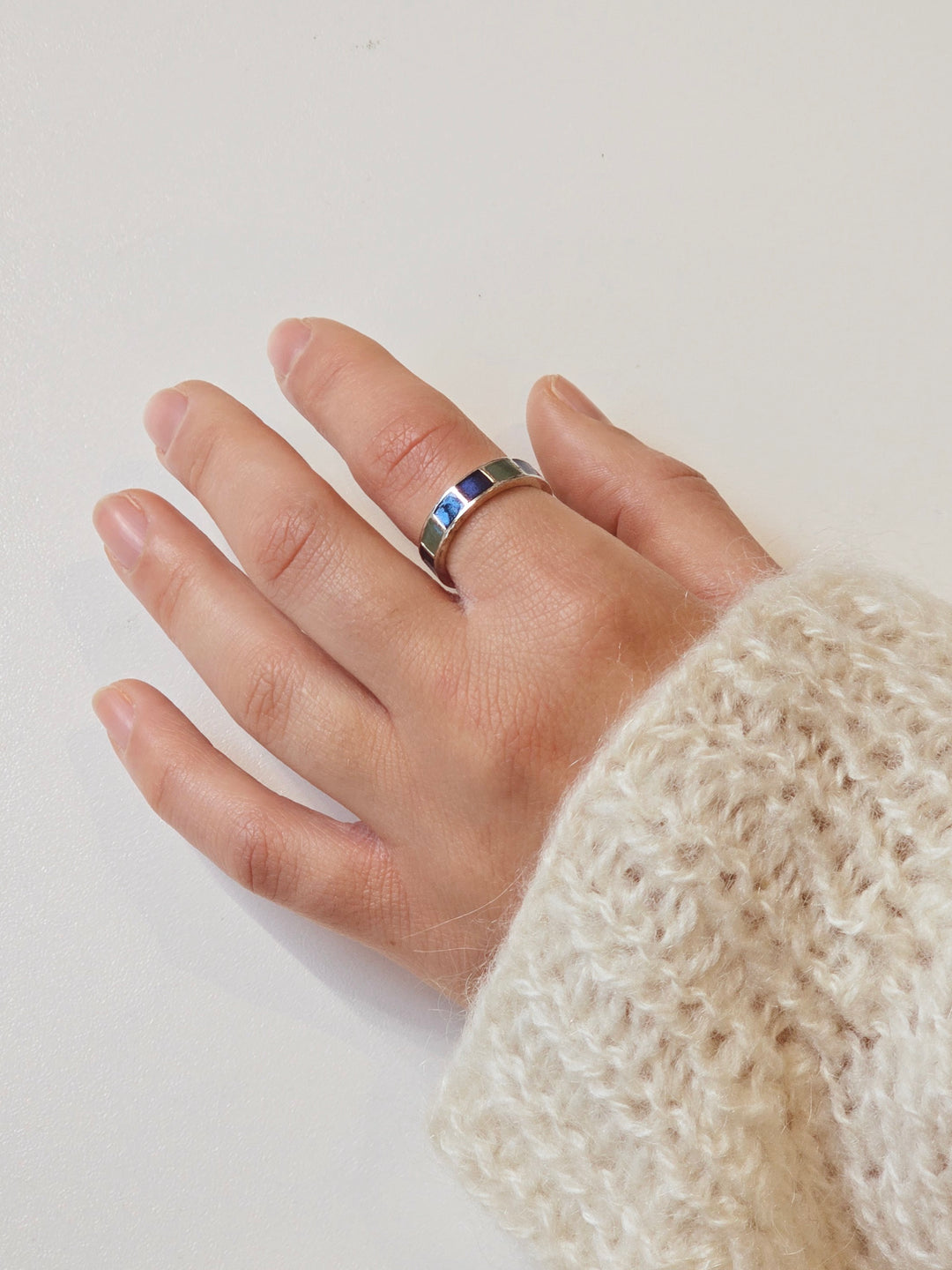 Vintage Silver Plated Ring with Blue Enamel