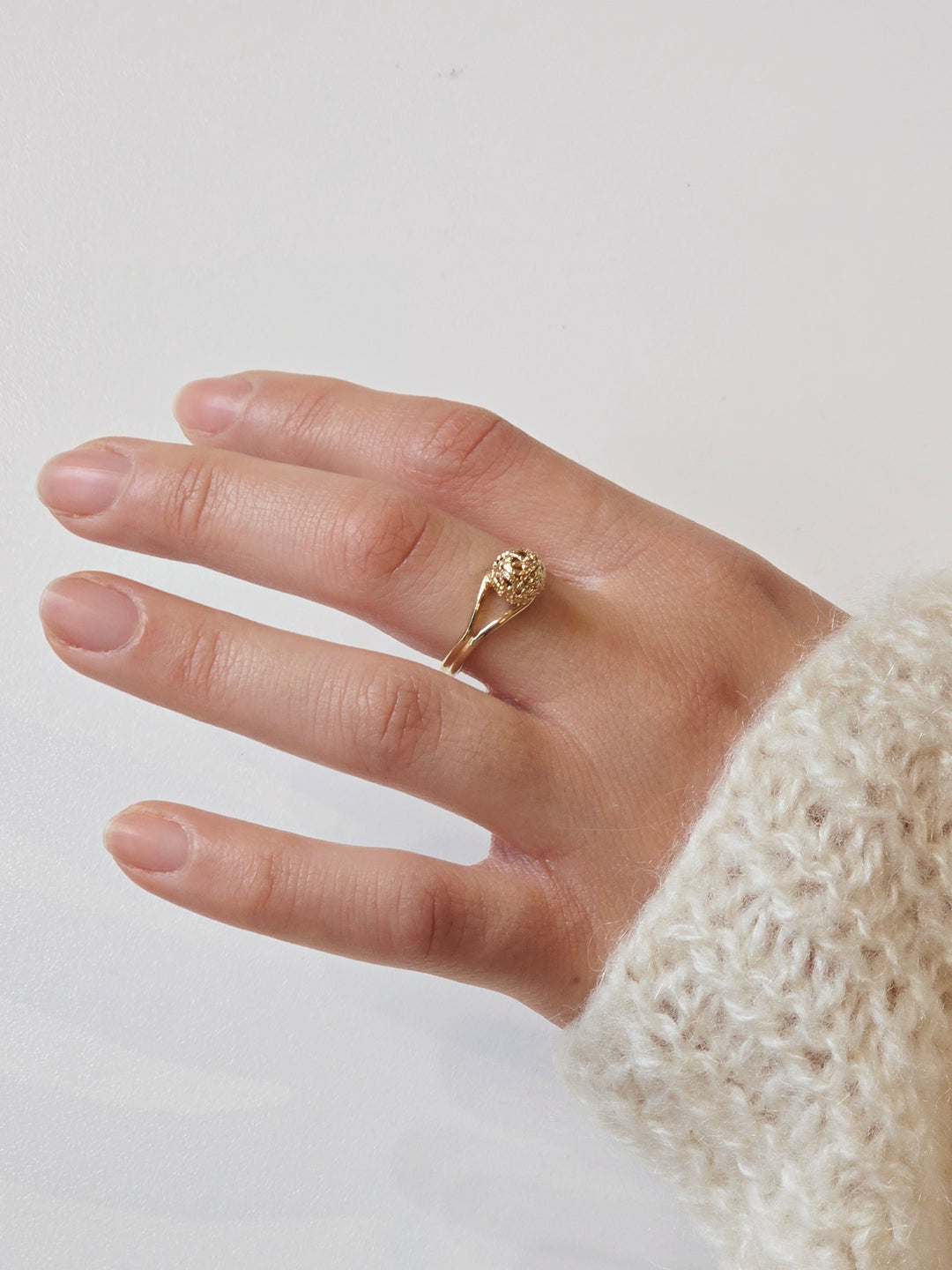 Vintage Gold Plated Ring with Raised Sphere