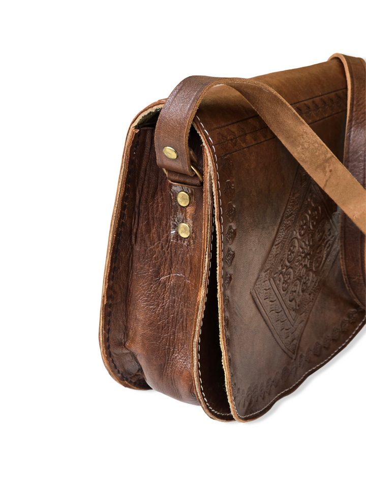 Vintage Brown Moroccan Leather Crossbody Bag