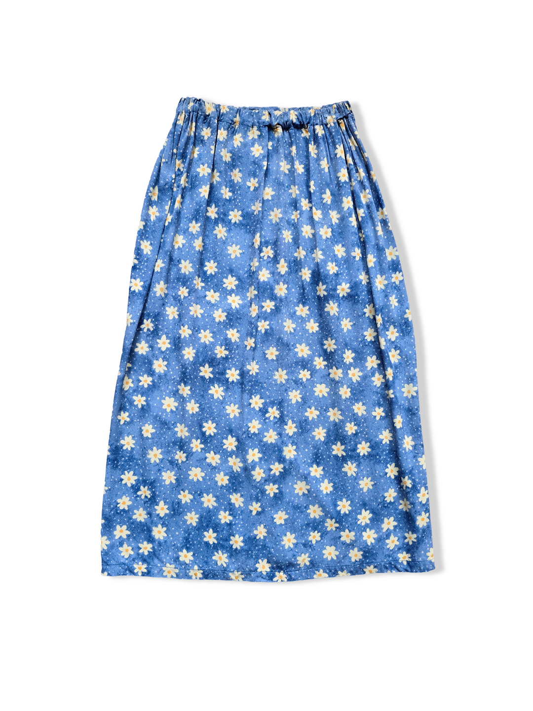 Vintage Handmade Blue and Yellow Floral Print Midi Skirt - S/M