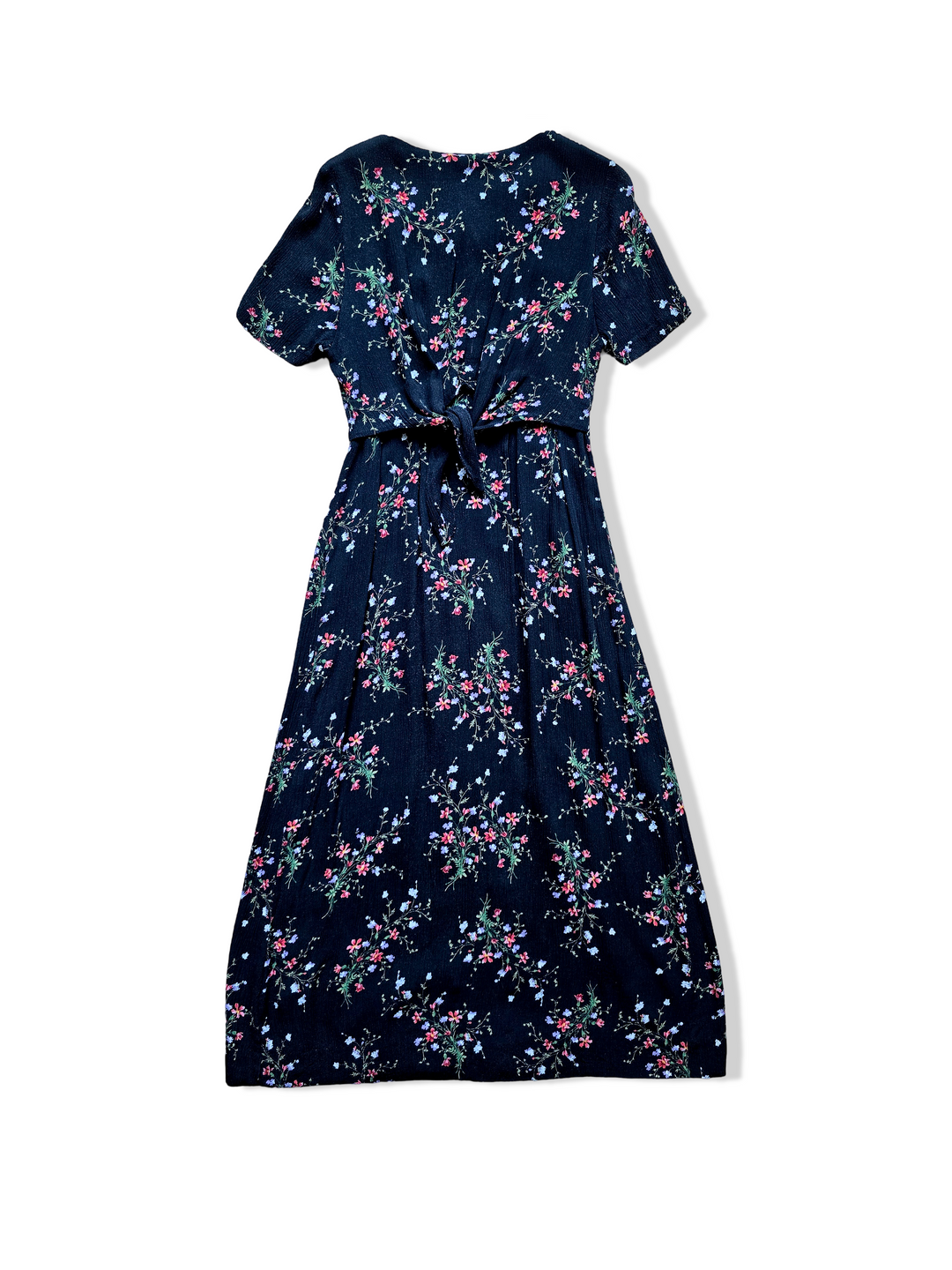 Vintage Black Floral Print Button Down Midi Dress - S