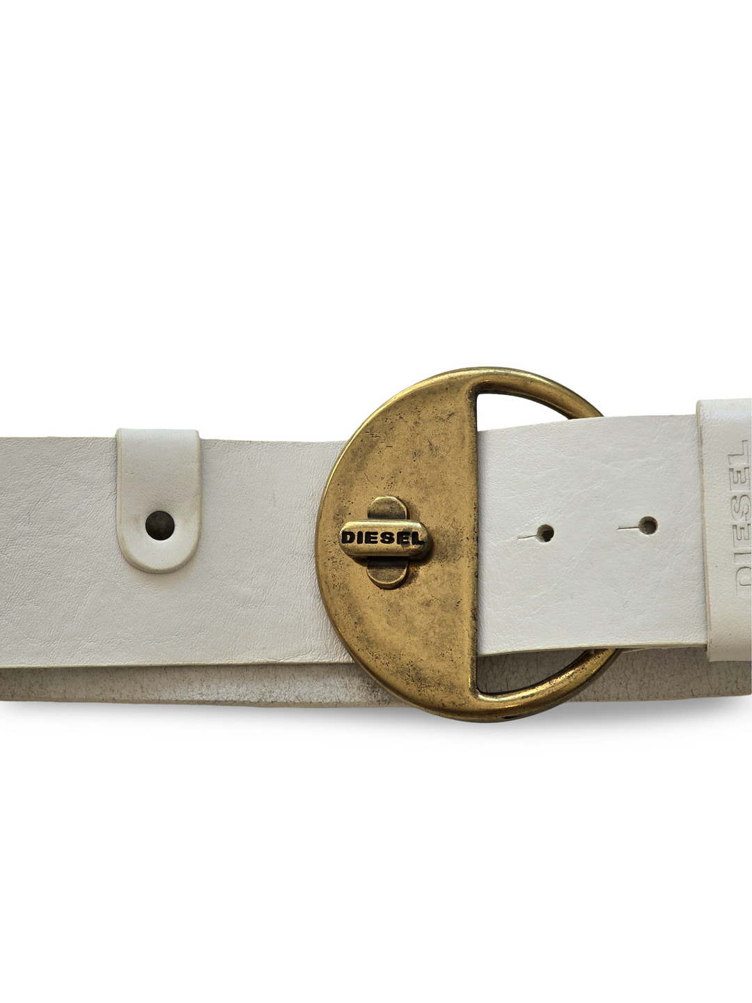 Vintage Diesel White Leather Statement Belt - W27-31