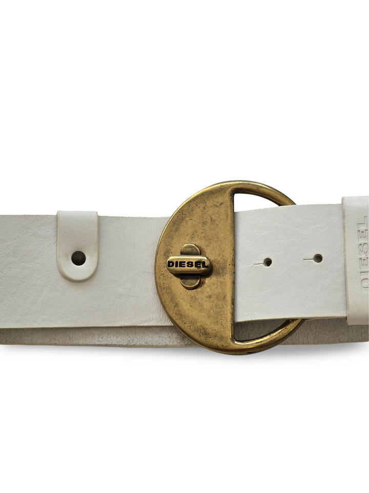 Vintage Diesel White Leather Statement Belt - W27-31