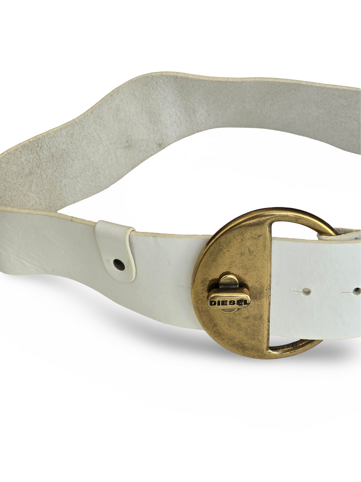 Vintage Diesel White Leather Statement Belt - W27-31
