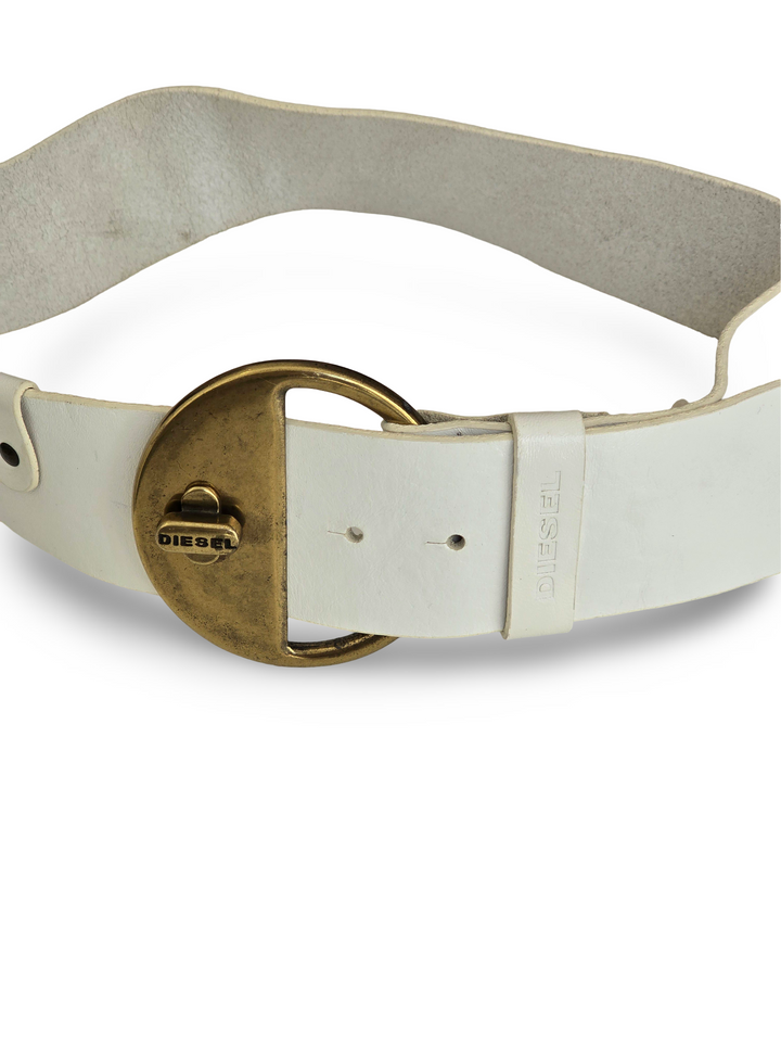 Vintage Diesel White Leather Statement Belt - W27-31