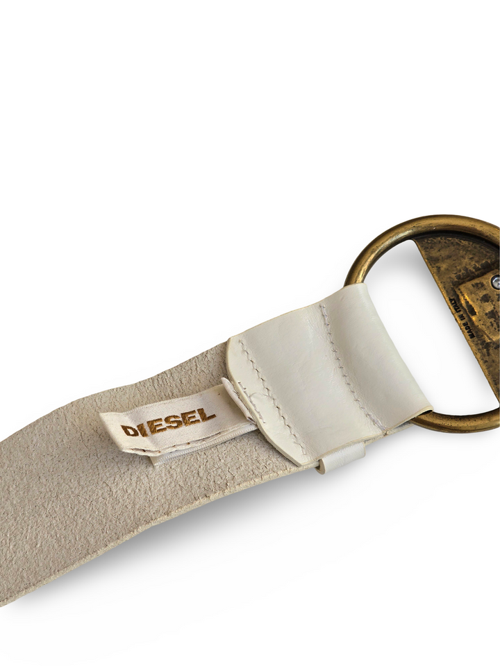 Vintage Diesel White Leather Statement Belt - W27-31