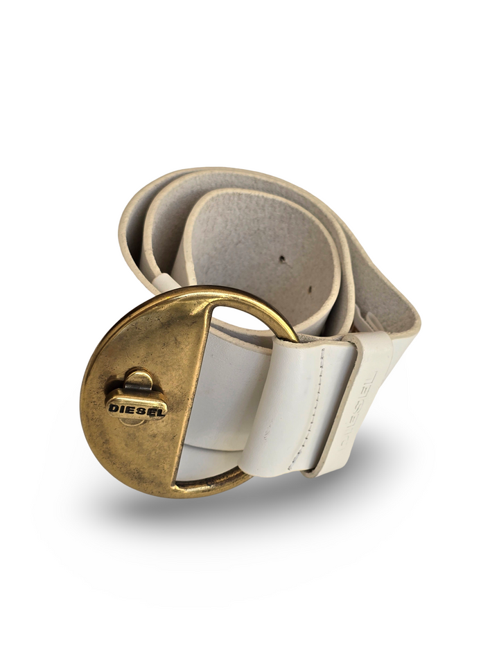 Vintage Diesel White Leather Statement Belt - W27-31