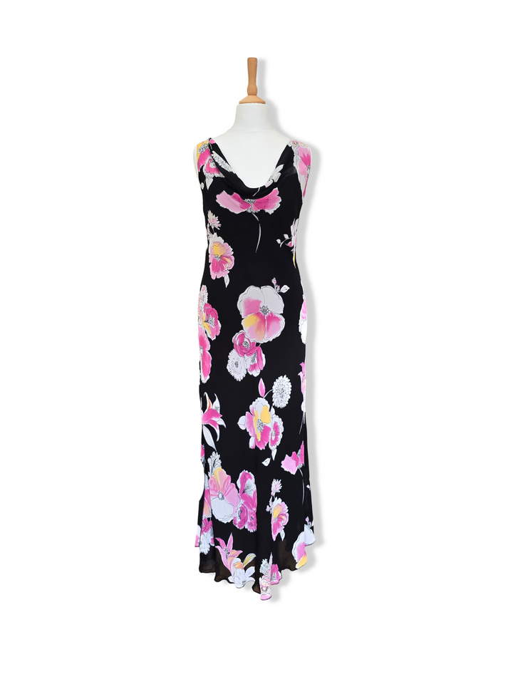 Vintage Bold Floral Print Maxi Dress - S/M