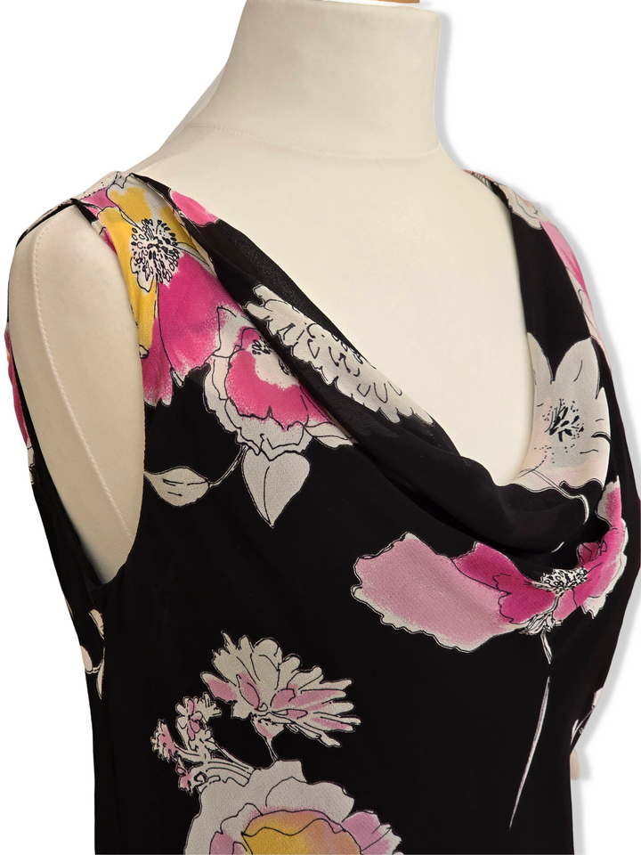 Vintage Bold Floral Print Maxi Dress - S/M