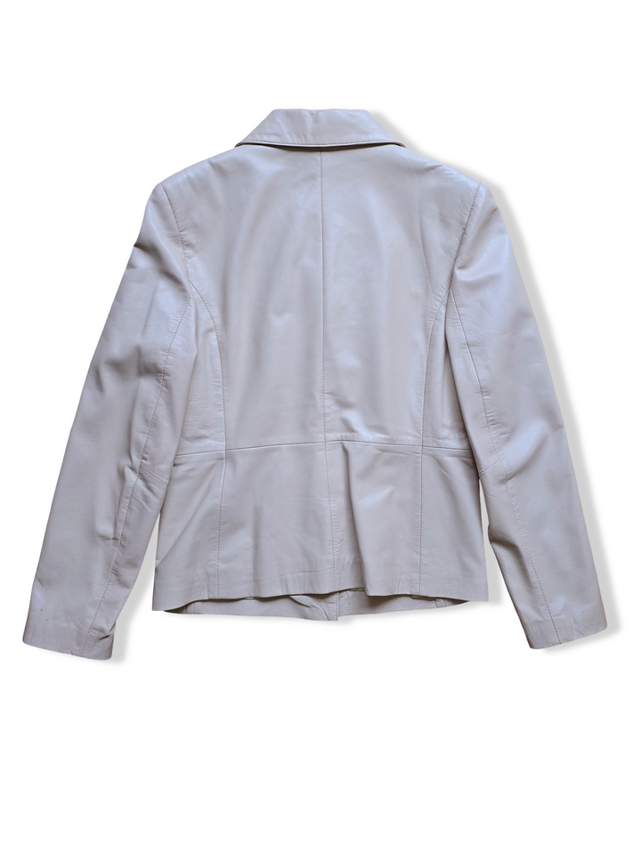 Vintage Cream Leather Blazer Jacket - S