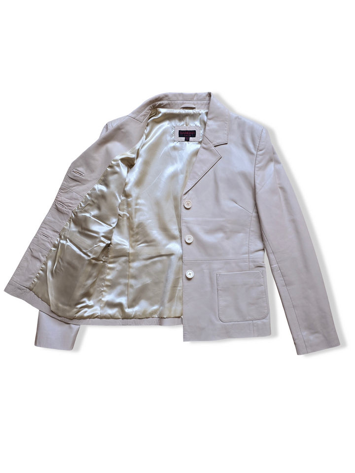 Vintage Cream Leather Blazer Jacket - S
