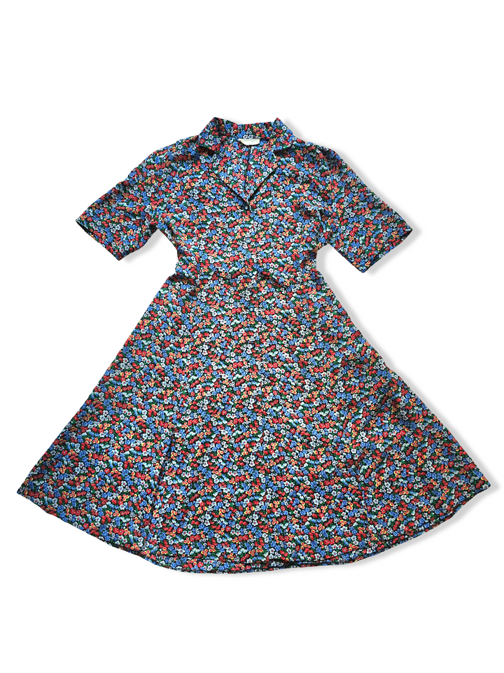 Vintage Short Sleeved Floral Print Midi Dress - XXL