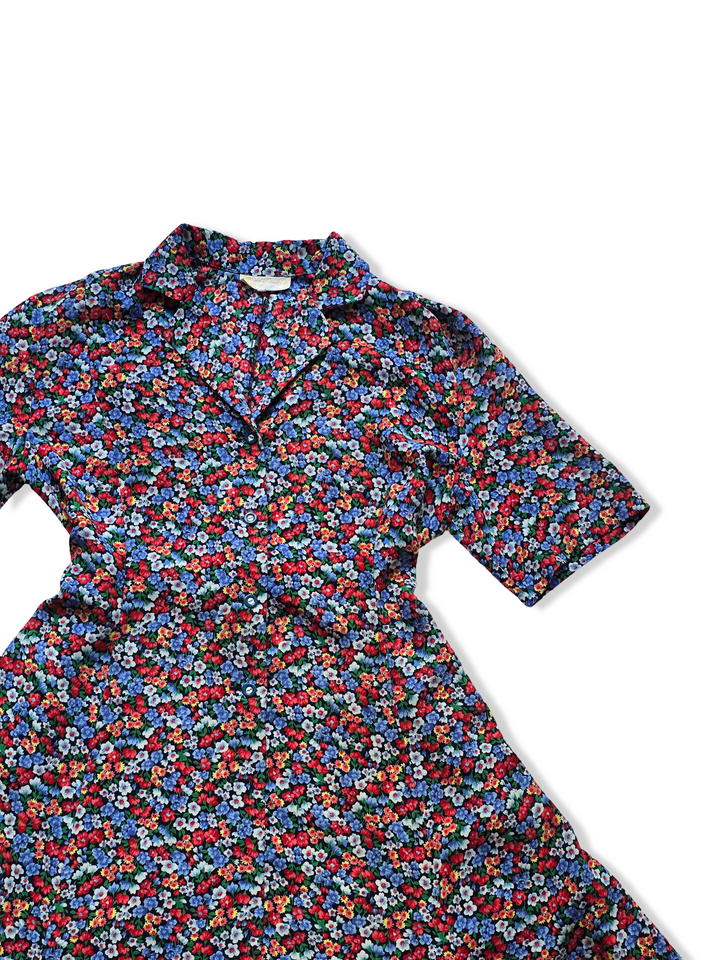 Vintage Short Sleeved Floral Print Midi Dress - XXL