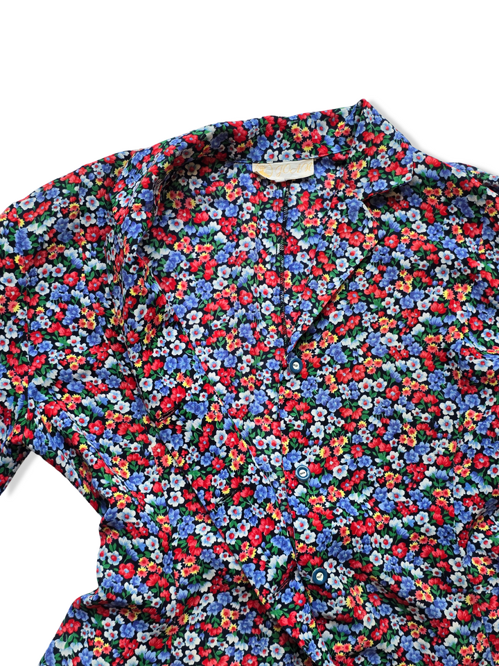 Vintage Short Sleeved Floral Print Midi Dress - XXL