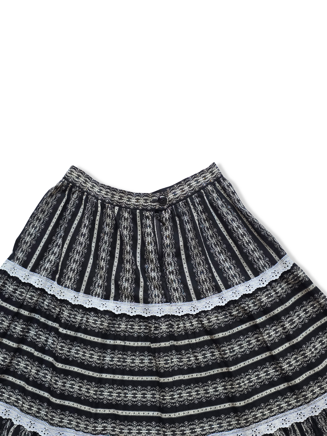 Vintage Black and White Print Tiered Midi Skirt - XS