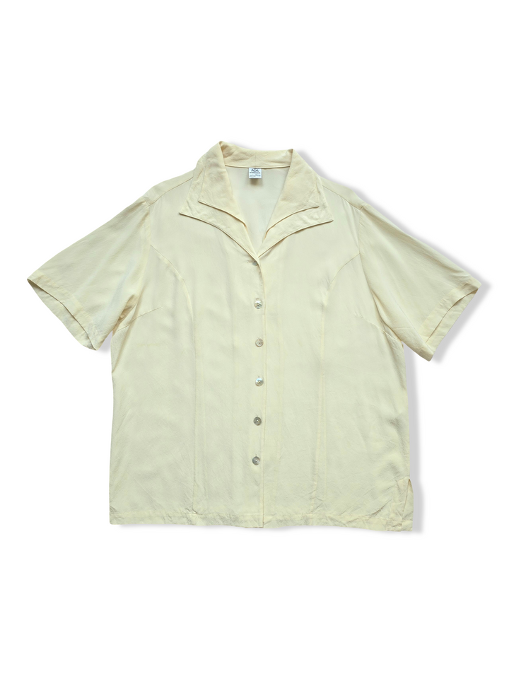 Vintage Button Up Cream Silk Blouse - XL