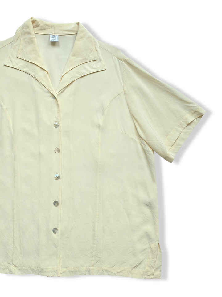 Vintage Button Up Cream Silk Blouse - XL