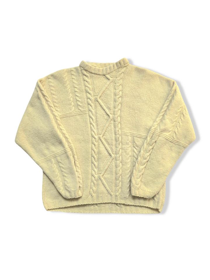 Vintage Pure Wool Cream Aran Style Knitted Jumper - M