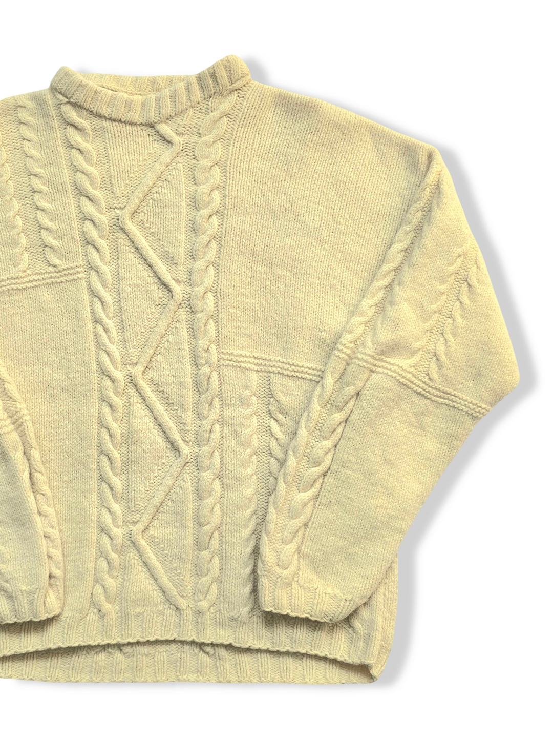 Vintage Pure Wool Cream Aran Style Knitted Jumper - M