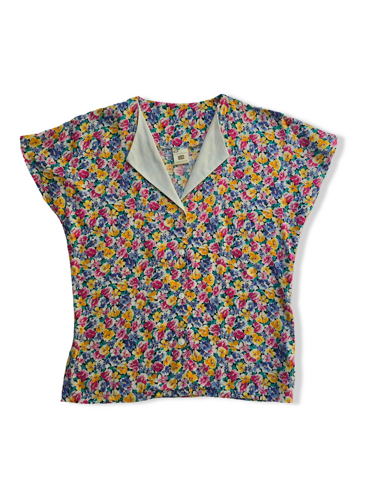 Vintage Button Up Floral Print Blouse - S