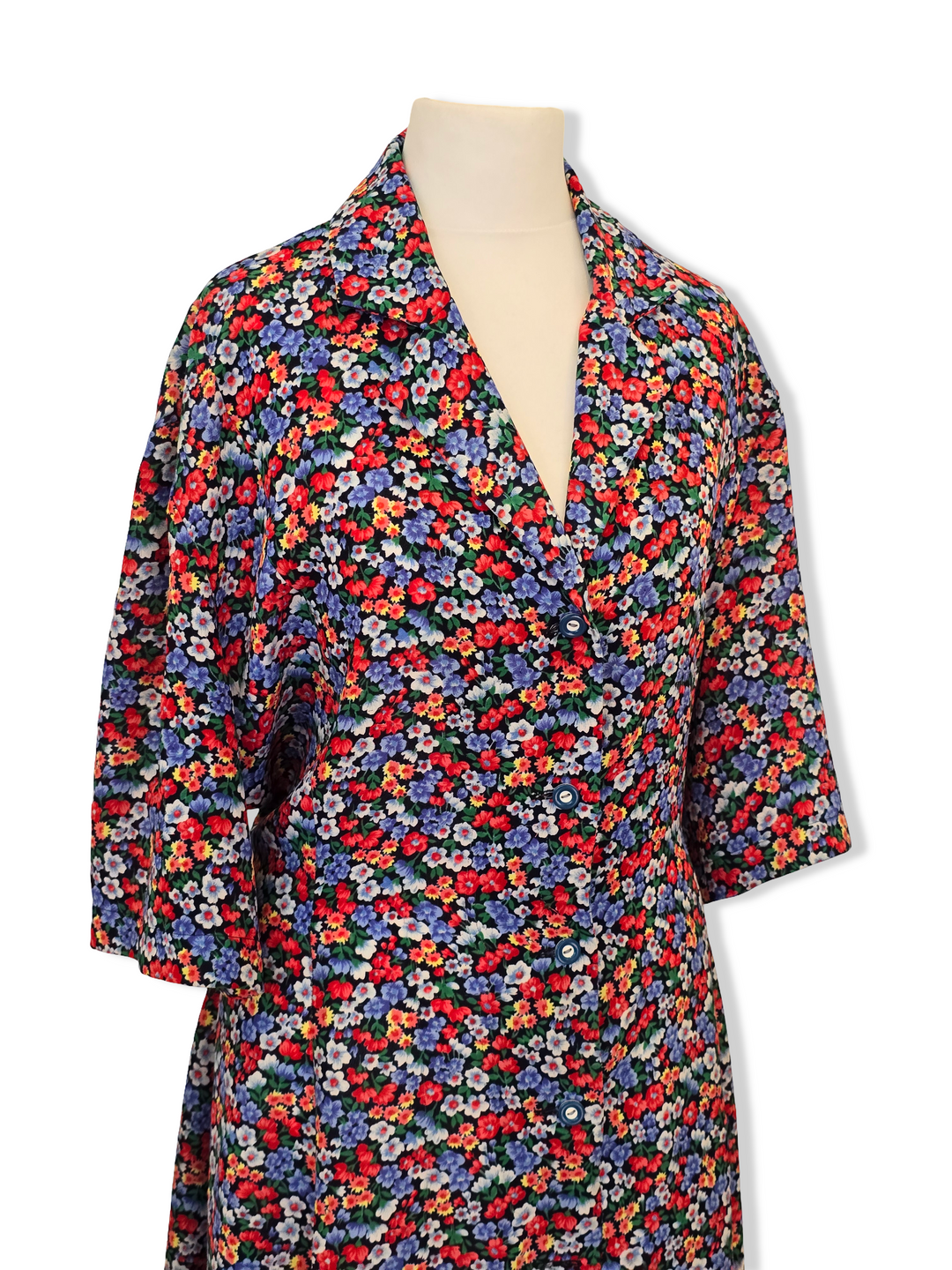 Vintage Short Sleeved Floral Print Midi Dress - XXL