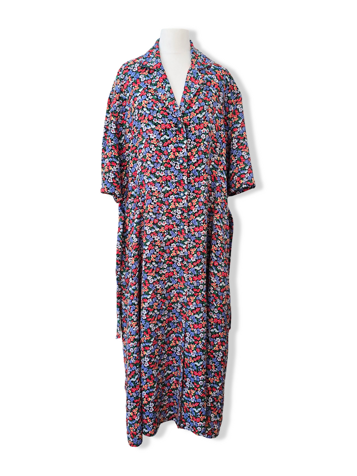 Vintage Short Sleeved Floral Print Midi Dress - XXL