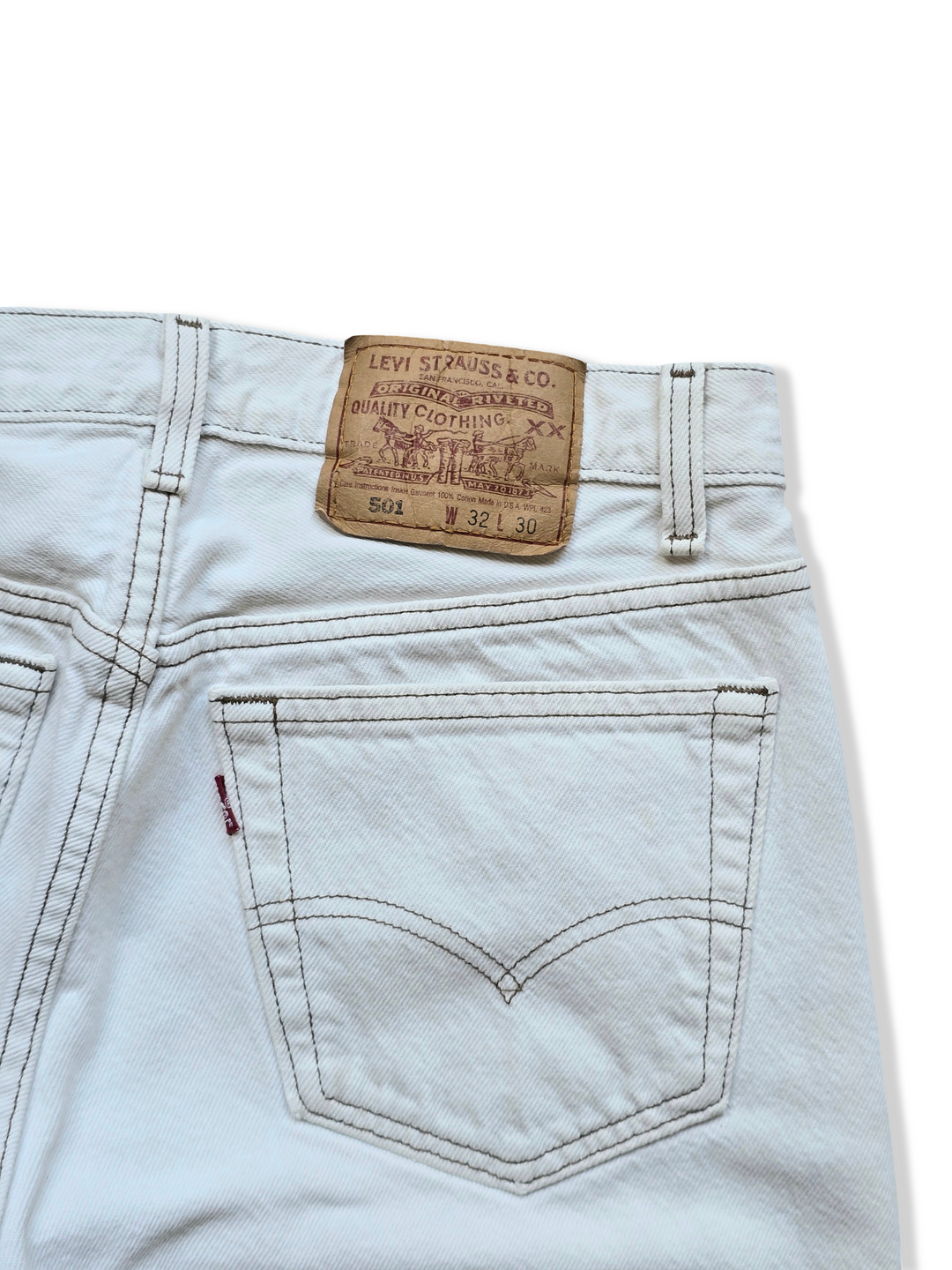 Vintage White Levis 501 Straight Leg Jeans - W29 L29