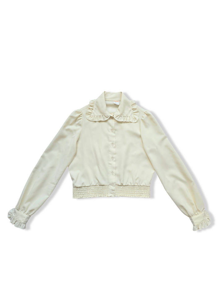 Vintage Cream Button Up Frilly Statement Collar Blouse - S