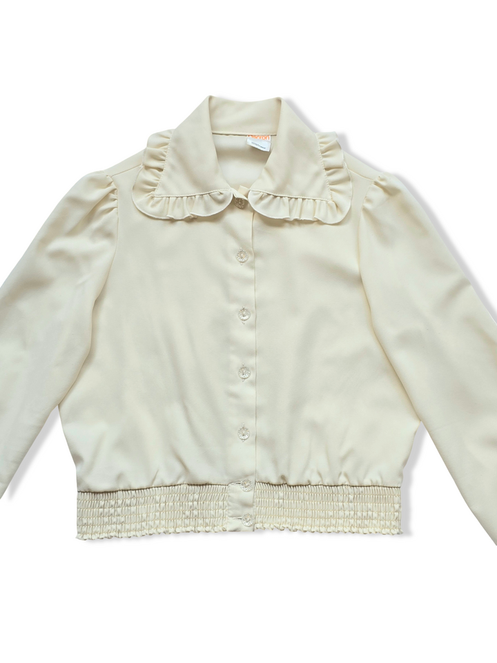 Vintage Cream Button Up Frilly Statement Collar Blouse - S