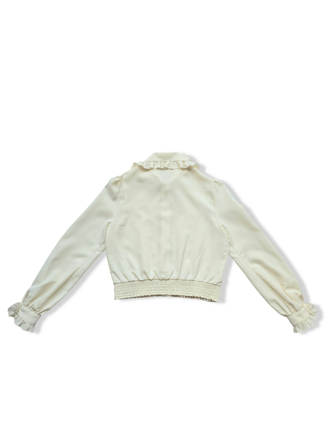Vintage Cream Button Up Frilly Statement Collar Blouse - S