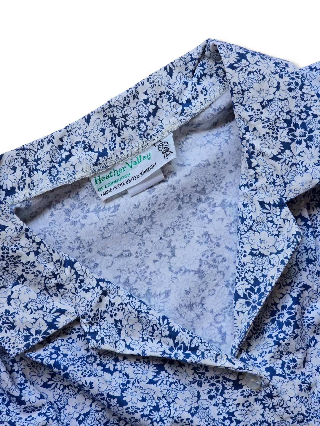 Vintage Blue and White Floral Print Cotton Blouse - M