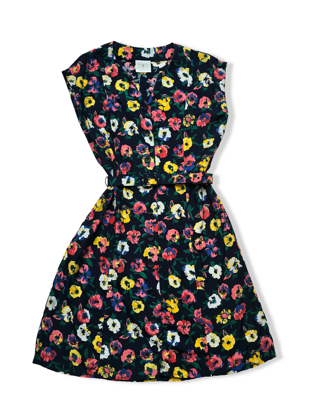 Vintage Floral Print Button Up Midi Dress - M