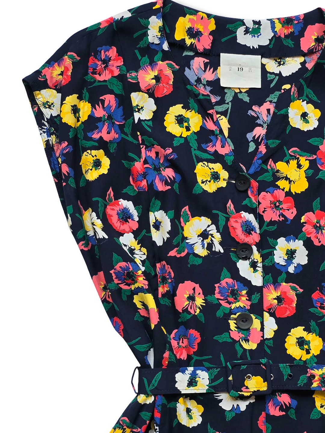 Vintage Floral Print Button Up Midi Dress - M