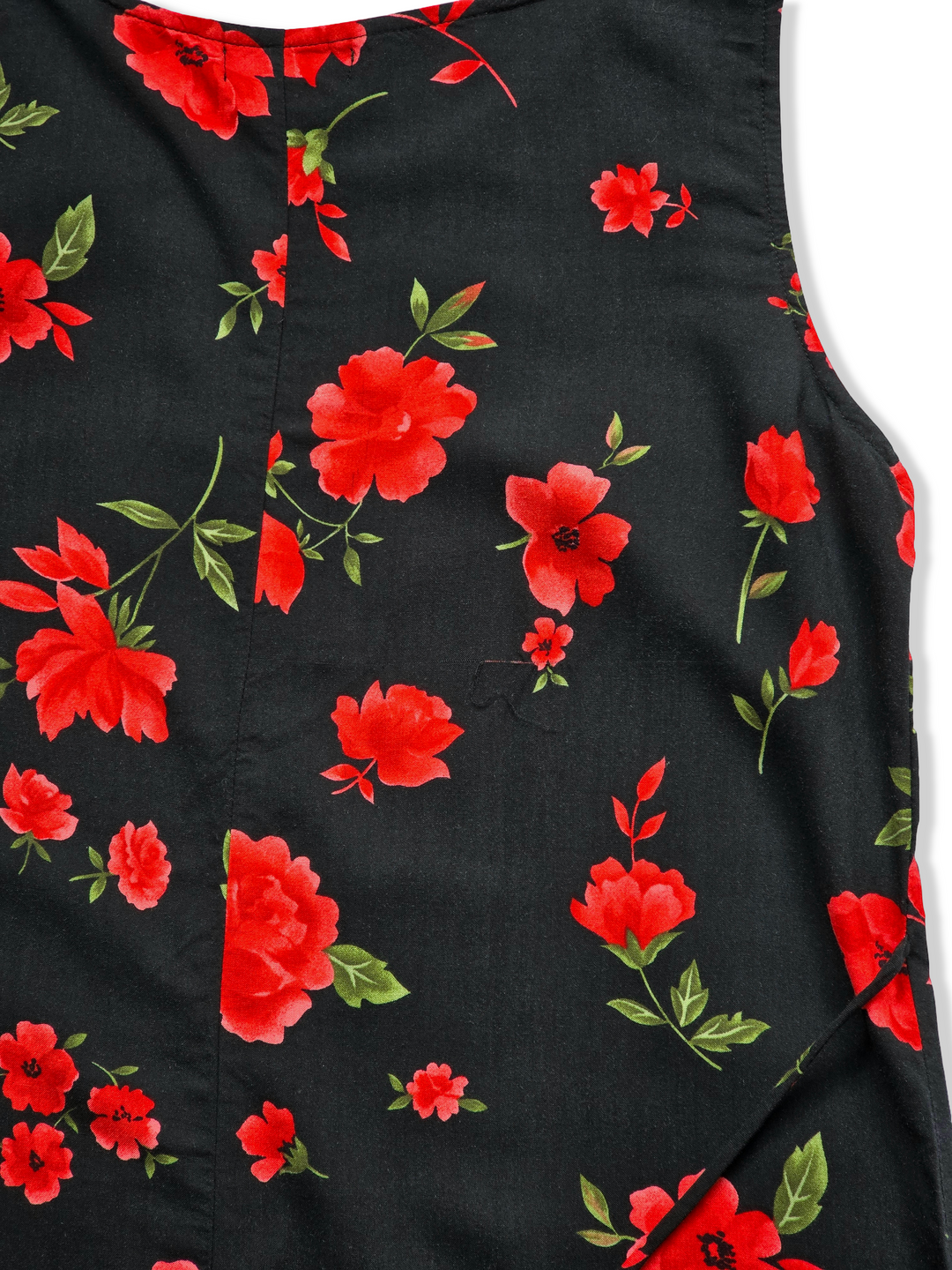Vintage Black and Red Bold Floral Print Midi Dress - M