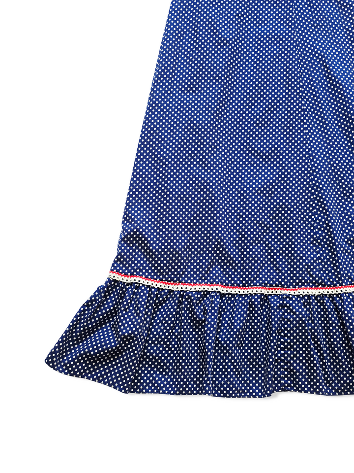 Vintage Blue and White Polka Dot Maxi Dress - XS