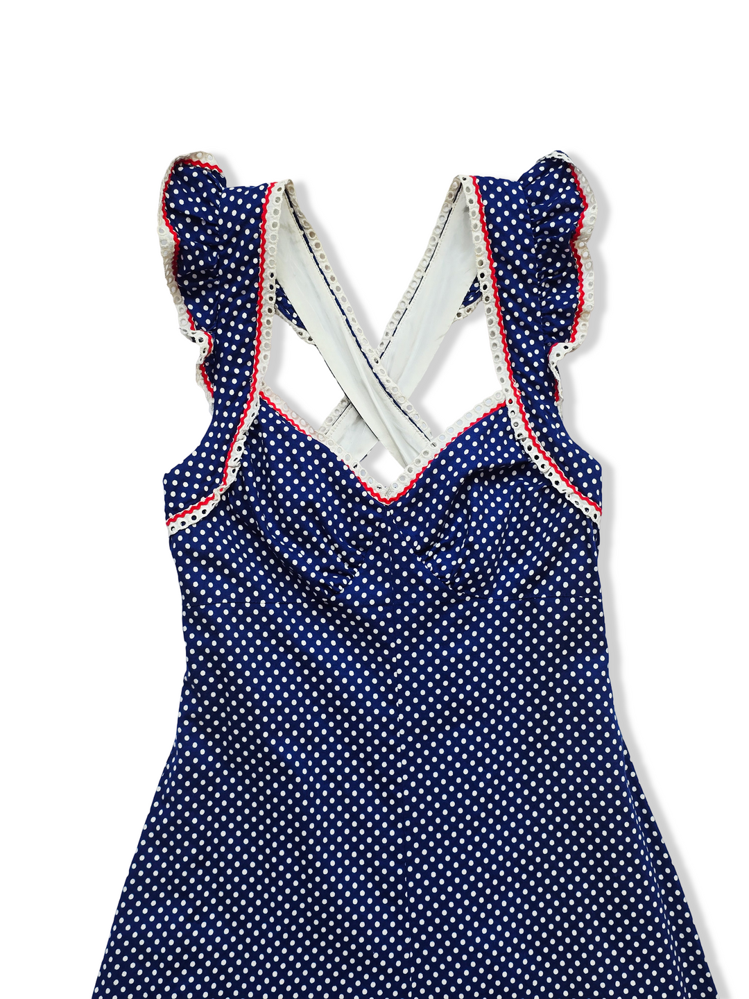 Vintage Blue and White Polka Dot Maxi Dress - XS