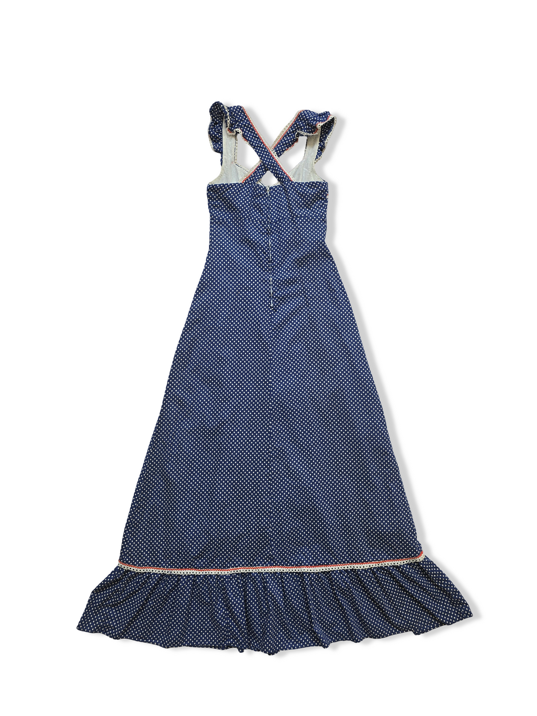 Vintage Blue and White Polka Dot Maxi Dress - XS