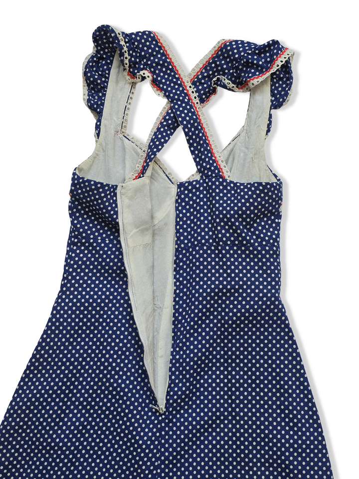 Vintage Blue and White Polka Dot Maxi Dress - XS