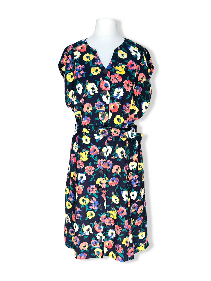 Vintage Floral Print Button Up Midi Dress - M