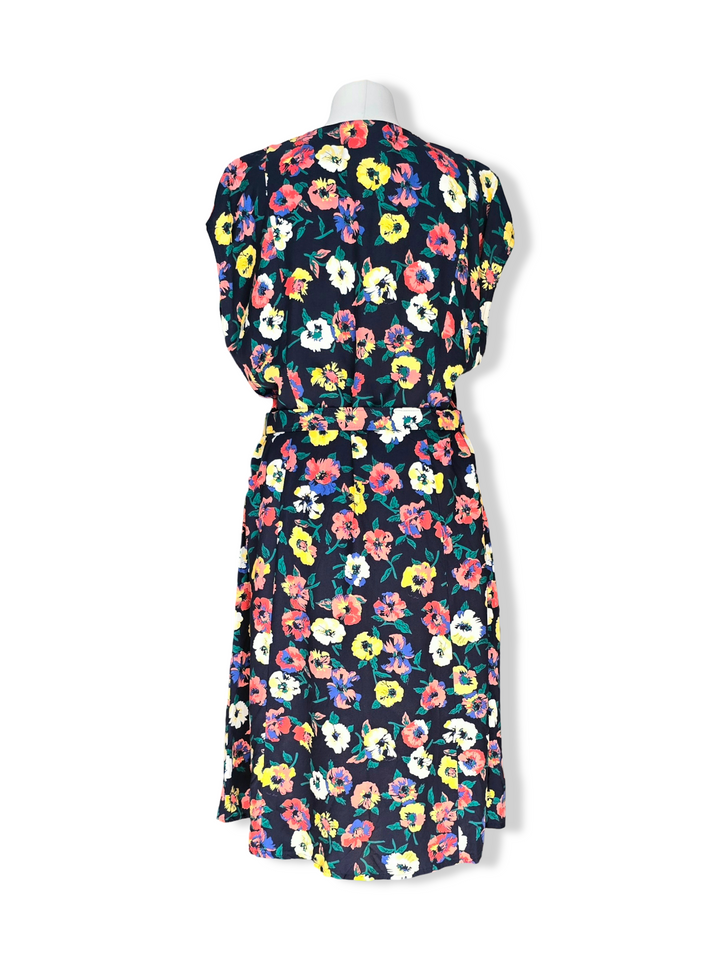 Vintage Floral Print Button Up Midi Dress - M