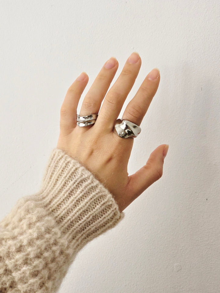 Vintage Silver Plated Organic Statement Ring Set