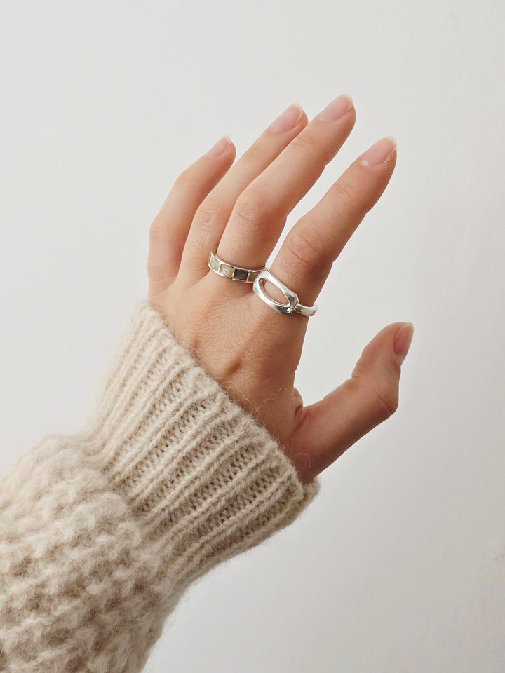 Vintage Silver Plated Enamel and Cutout Ring Set