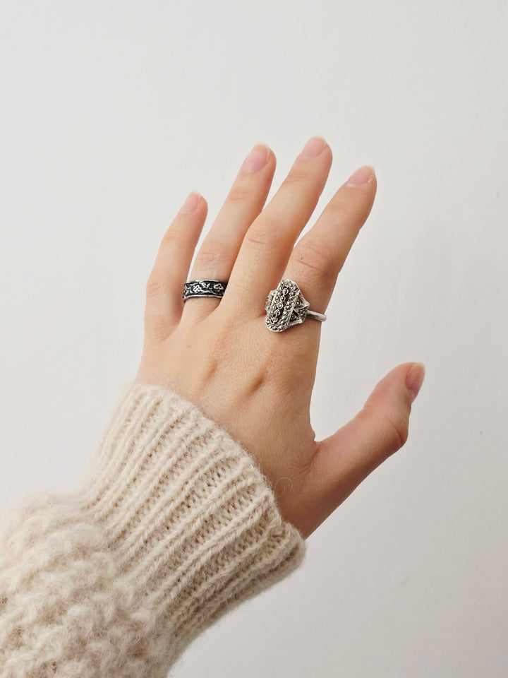 Vintage Silver Plated Gothic Ring Set