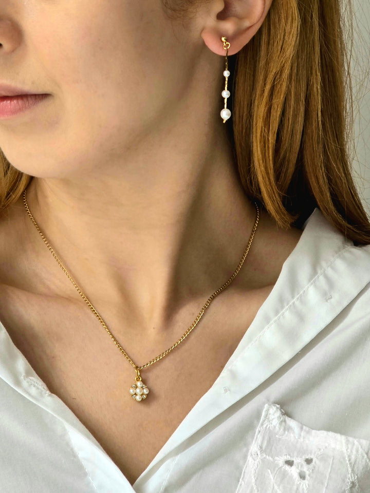 Vintage Gold Plated Dainty Pearl Necklace and Earring Set