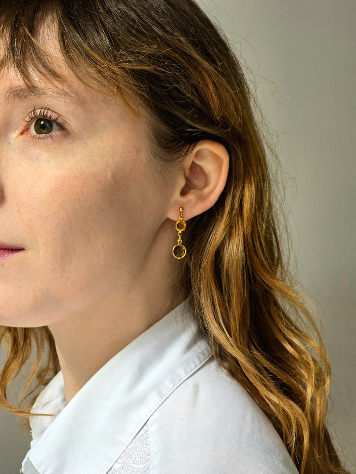 Vintage Gold Plated Amber Crystal Drop Earrings